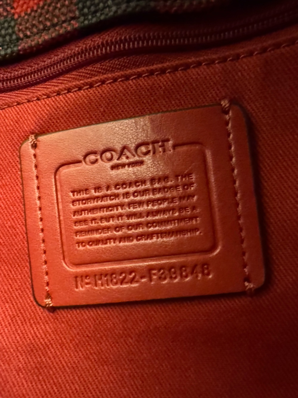 Coach Red and Black Buffalo Plaid Canvas Tote - Picture 6 of 14